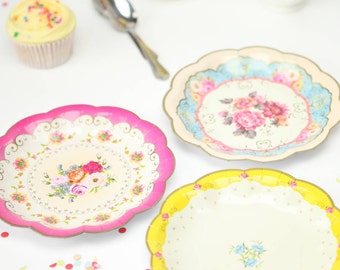 Vintage Look Paper Plates, Floral Shabby Chic party, Elegant Birthday, Tea Party plate, Baby Shower, Wedding plates, moms birthday