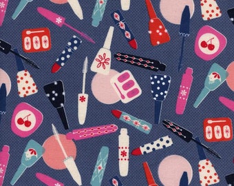 SALE! Fabric by the yard - Fat Quarter - Modern fabric - Cotton and Steel Fabric - All Made Up in Blue - Make up fabric - Novelty Fabric