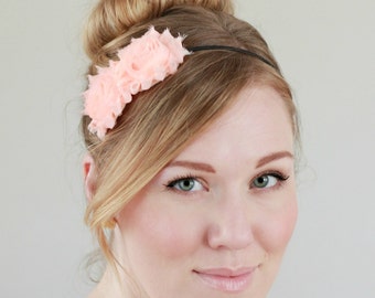 Adult Headband in Blush Peach, Shabby Chic Flower for Girls and Women