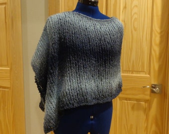 Hand knit blue ombre poncho