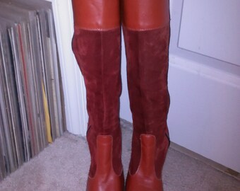 rust colored knee high boots