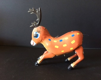Vintage Tin Toy, Wind Up Toy, Hopping Deer Toy - 1970