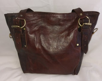 Organic leather tote made in light brown