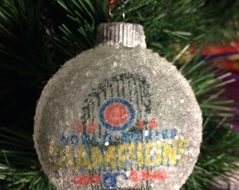 World Series Champions 2016!! Chicago Cubs glass glitter ornament