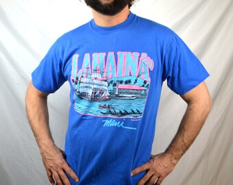 Vintage 80s Neon Puffy Rainbow Maui Lahaina Tee Shirt Tshirt - Hawaii