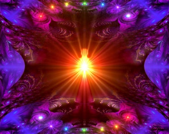 Rainbow Chakra Art, Lightworker Wall Decor, Meditation Yoga Room Print "Protector"