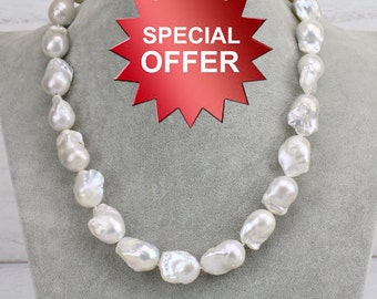 13-15mmX18-20mm Large baroque pearl necklace,white jumbo flameball pearl necklace,big fireball pearl necklace,freshwater pearl necklace
