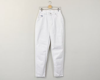 90s White Jeans, Vintage White Jeans, 90s Mom Jeans, High Rise Jeans, High Waisted Jeans, Tapered Leg Jeans, Womens Jeans Size 8 / 10