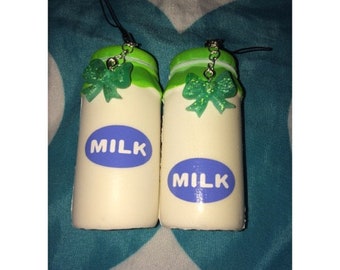 Mini Squishy Green Milk Bottle Keychains
