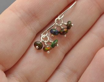 Gemstone Cluster Earrings, Black Ethiopian Opal, Opal Earrings, Cluster Earring