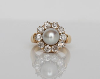 14kt white gold diamond pearl unique engagement ring AP78