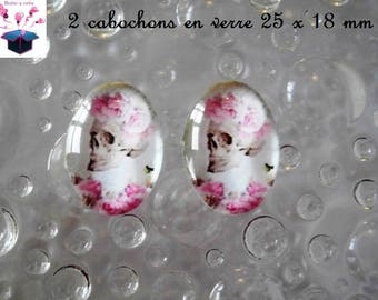 2 cabochons glass 25mm x 18mm vintage theme