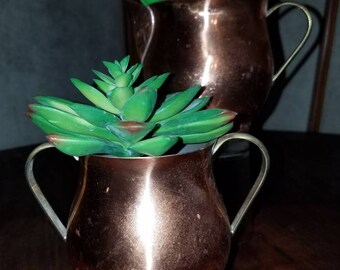 Shiny Vintage Copper Creamer and Sugar Set French Country Farmhouse Style