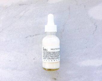 Multivitamin Facial Serum, Hyaluronic Acid, CoQ10, Msm, Dmae, ALA, AHA, 100% Vegan, tones & replenishes, anti-aging, stimulates collagen