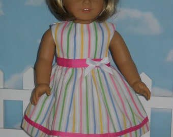 18 inch Doll Dress Handmade White with Stripes Dress