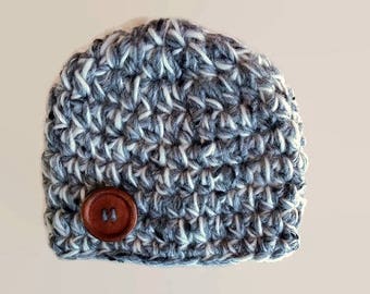 Crochet baby hat, newborn boy hat, baby boy hat, newborn boy beanie, newborn photo prop, button baby hat, baby boy outfit