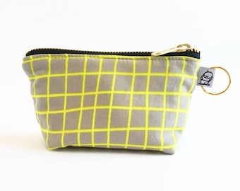 Charlie Change Purse, Change Purse, Zippered Pouch, Zippered Handbag, Fabric Accessories, Accessories, Cosmetic Bag,Yellow Grid