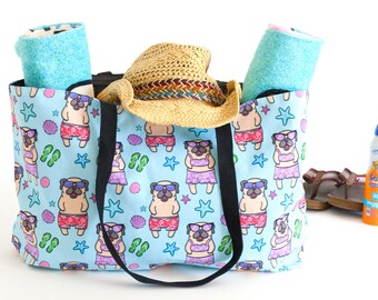 Pug Weekender Beach Tote Bag - Pugs Beach Bag - Pug overnight bag