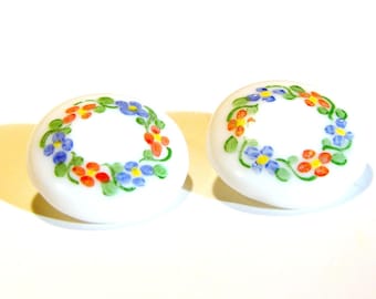 White Glass Buttons - Set of Two