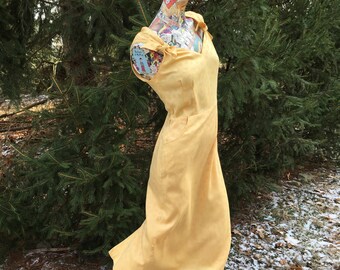 80s Vintage Buttercup Yellow Wiggle Dress small medium