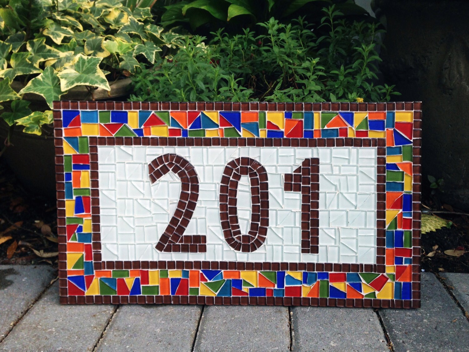 Colorful Mosaic Address Plaque / House Number Sign