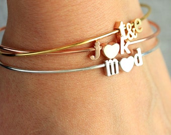 Initial Bracelet / Couples Bracelet / Lowercase Initial Charms / Letter Bangle / Bridesmaids Gift / Wedding Gift / Personalized Jewelry Gift