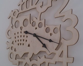 Large 50cm Decorative Wooden Owl Clock