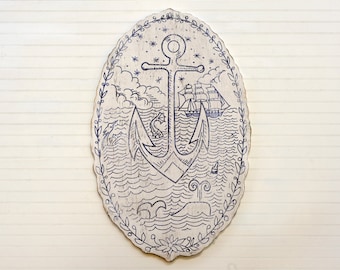 Nautical Decor Anchor Art Whale Art Blue and White Sailor's Love Token Nautical Wall Art Coastal Decor