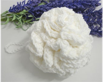 Bath Pouf, Bath Puff, Cotton Bath Pouf, Shower Pouf, Pink Bath Pouf, Shower Pouf, Shower Puff, Shower Scrubbie, White Bath Pouf, Loofah