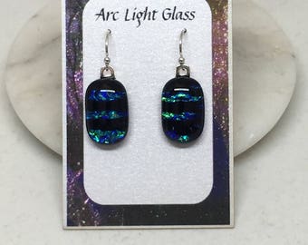Earrings – Blue and Green Dichroic Fused Glass Earrings