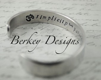 Simplicity ~ Patience ~ Compassion OM - 3/8 Inch Hand Stamped Bracelet by Berkey Designs