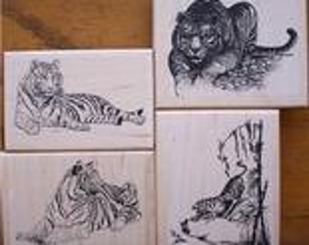 Lot of 4 Brand New Mounted Rubber Stamp - TIGER TIGERS ANIMALS