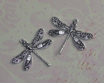 2 Silver Dragonfly Charms 1417S