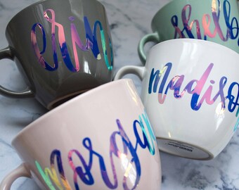 Custom Mug | Personalized Mug | Coffee Mug | Tea Mug | Holographic Vinyl | Hand Lettered