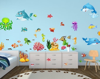 059 Walltattoo underwater fish dolphin shark coral octopus sea water * nikima * in 6 verse. Sizes