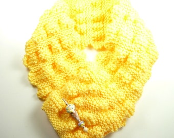 Soft YellowKnitted Scarf with Ice Cream Cone Lampwork Pin