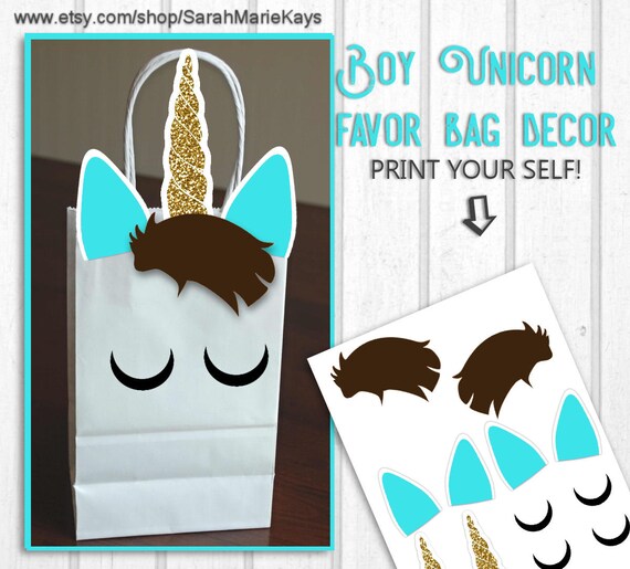 printable boy unicorn gift bag decorations unicorn print