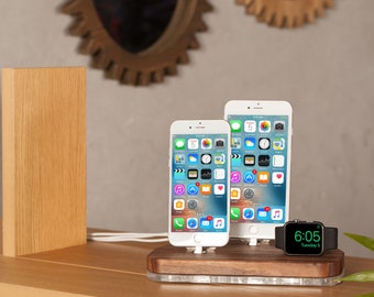 Walnut Apple Docking station iPhone Apple Watch Dock IPad Stand Charging Station, AirPods Docking Station, Ipad Holder, Iphone X, 8