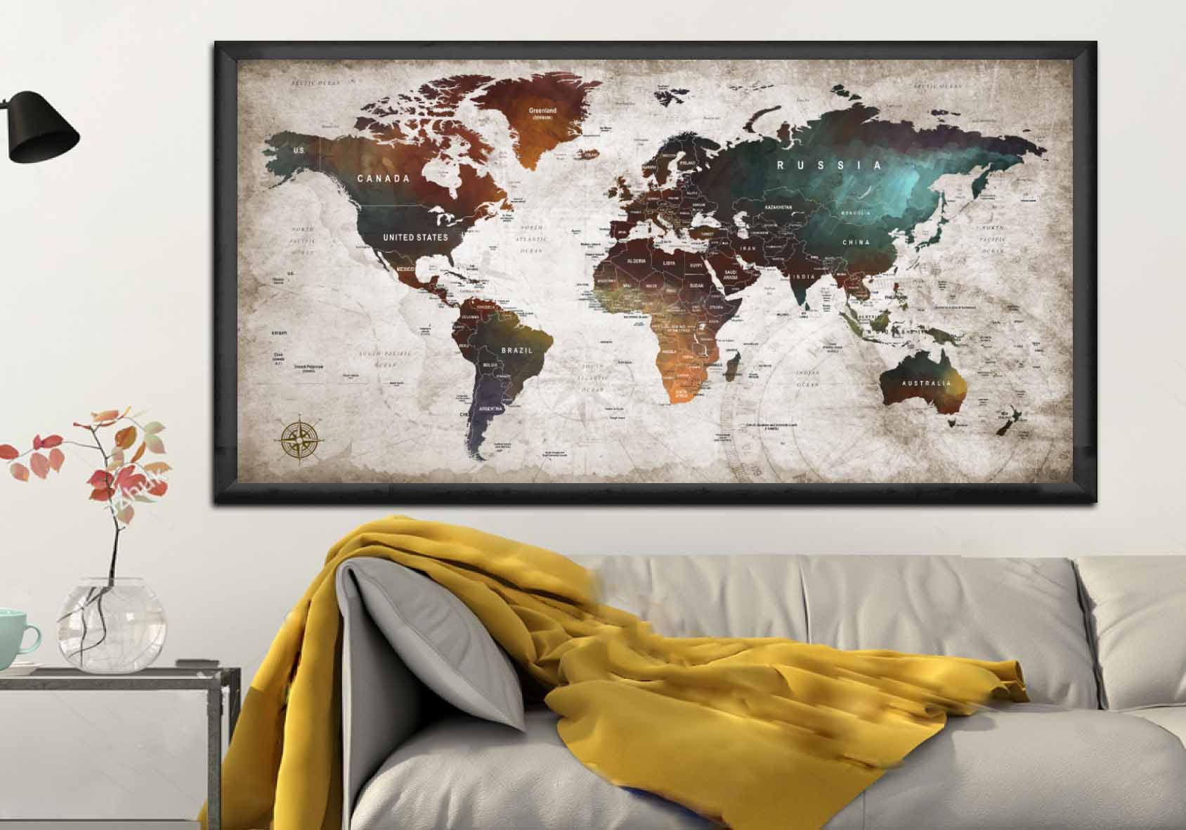World Map Poster World Map Decal World Map Canvas Panel World Map