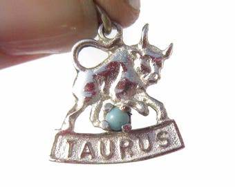 Taurus Zodiac Charm, Sterling Silver Enamel Charm, Taurus Bull Charm, Horoscope Charm for Charm Bracelets