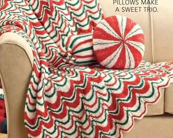 INSTANT DOWNLOAD PDF Vintage Knitting Pattern for Christmas Candy Afghan and Cushion Pillow Bolster Throw