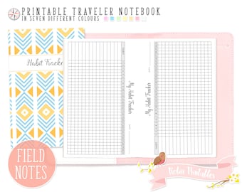 Pocket Monthly Habit Tracker Traveler Notebook Refill Field Notes Printable TN PDF for Personal Use. Small Routine Log, Weekly Goals Inserts