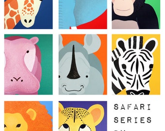 Jungle nursery artwork for children. Kids wall art zoo animal