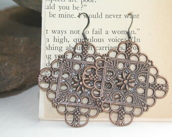 Antique Copper Filigree Earrings