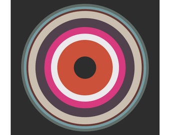 Around in Circles No. 2, Original Art Print, Geometric, Target, Abstract, Pink, Red, White
