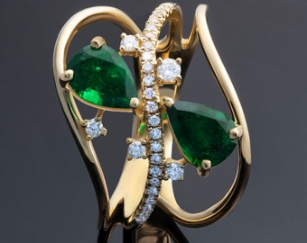 Genuine and Natural Tsavorite Garnet and Diamond Ring 14k Solid Yellow Gold Ring