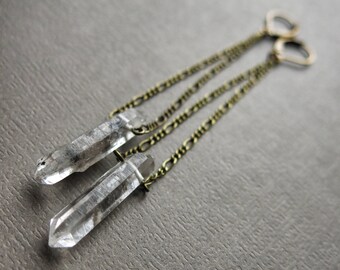 Raw Crystal Earrings - Tibetan Quartz Earrings - Phantom Quartz Earrings - Raw Quartz Jewelry - Tibetan Quartz Jewelry- Boho Crystal Jewelry