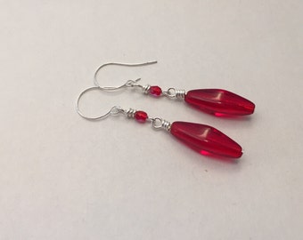 Red Glass Doublecone Bead Dangle Earring Drop Earring