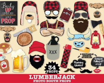 Lumberjack Photo Booth Props - Lumberjack & Jill, Woodland Party, Great Outdoors - Instant Download PDF - 34 DIY Printable Props