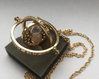 Harry Hermione Time turner Rotating Hourglass Gold Necklace